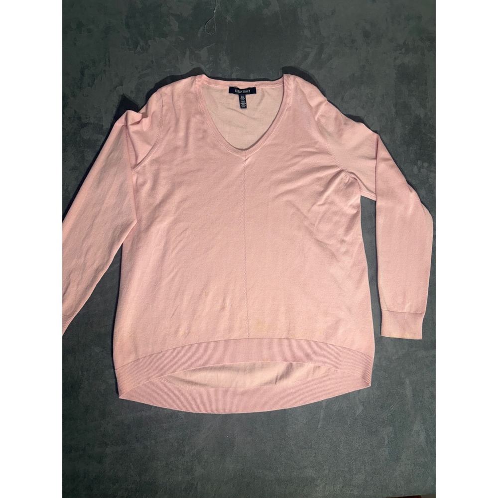Fun & Pink Ellen Tracy V-Neck Long Sleeve High Low Hem Knit Sweater Size M